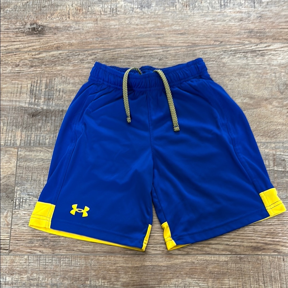 Under Armour boys shorts royal blue & yellow, size Small/YSM. EUC
